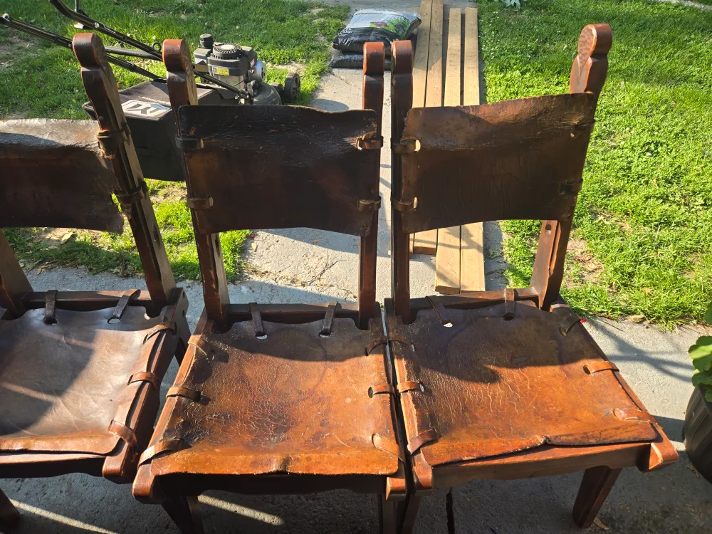 Rustic Leather & Wood Dining Chairs image indicator(2)