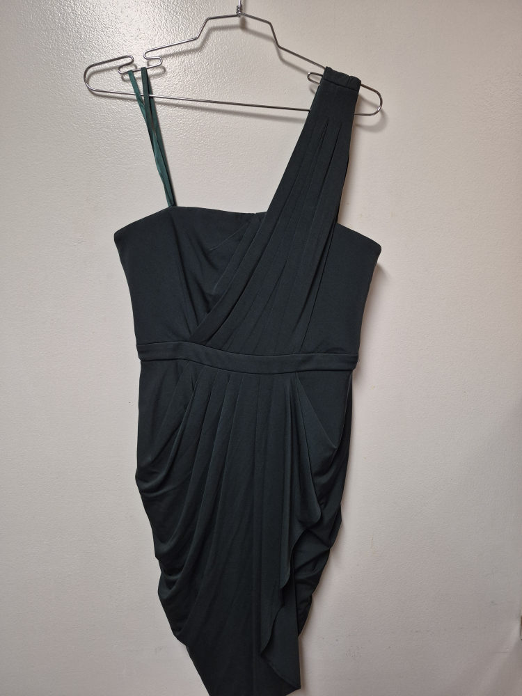 BCBGMAXAZRIA Dark Green One Shoulder Dress