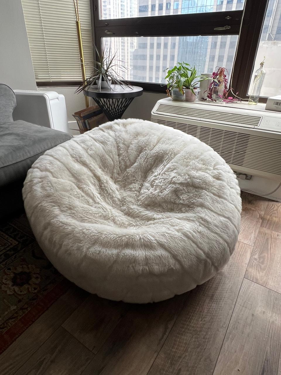 Cozy White Faux Fur Beanbag