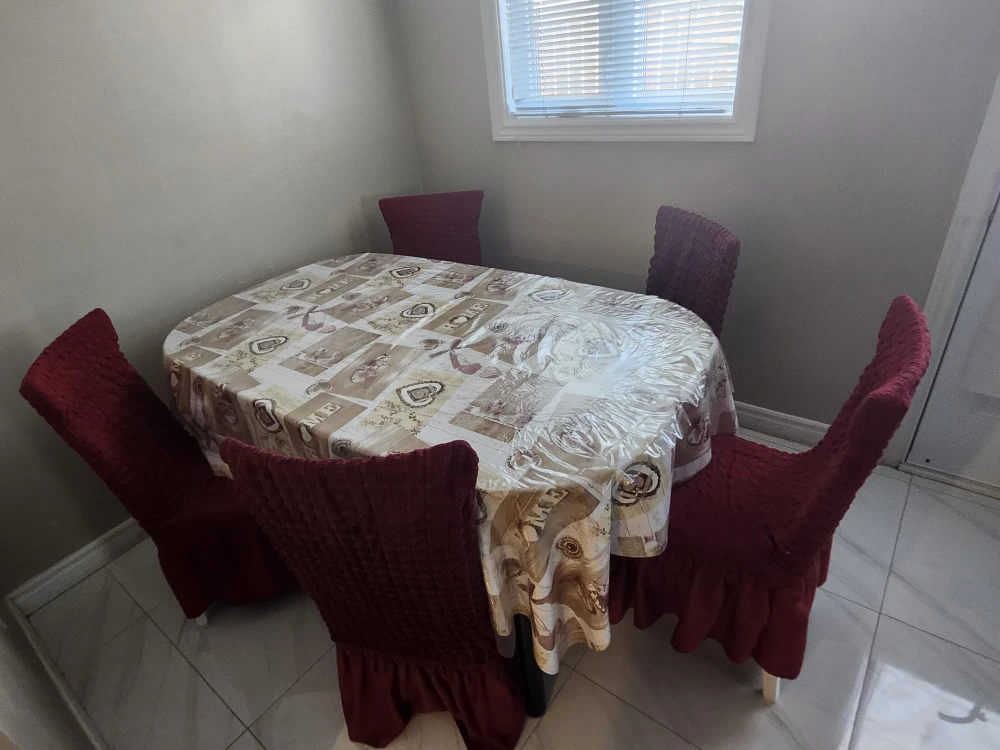 Dining Table Set with 4 Burgundy Chair Covers