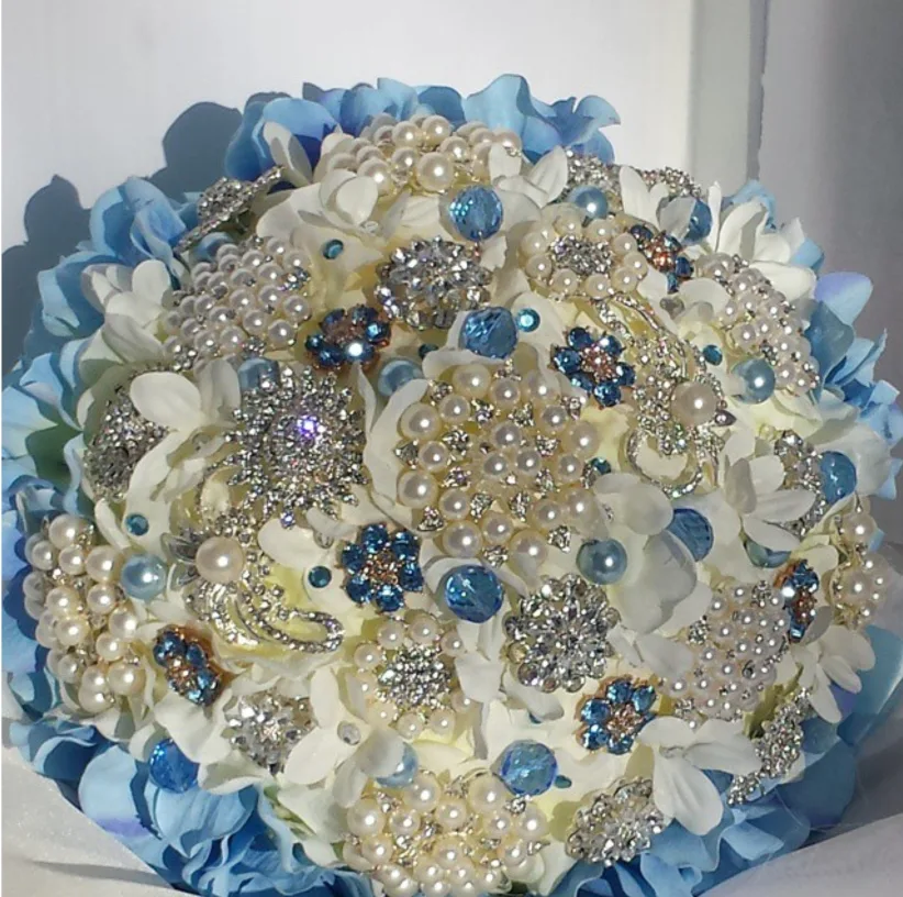 Blue & White Beaded Wedding Bouquet thumbnail