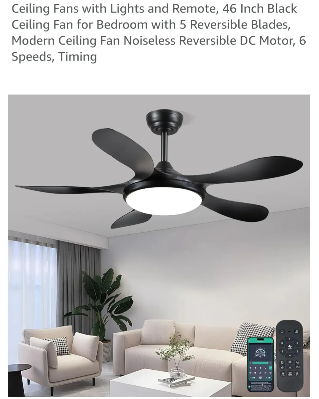 Black Ceiling Fan with Light & Remote (New) thumbnail