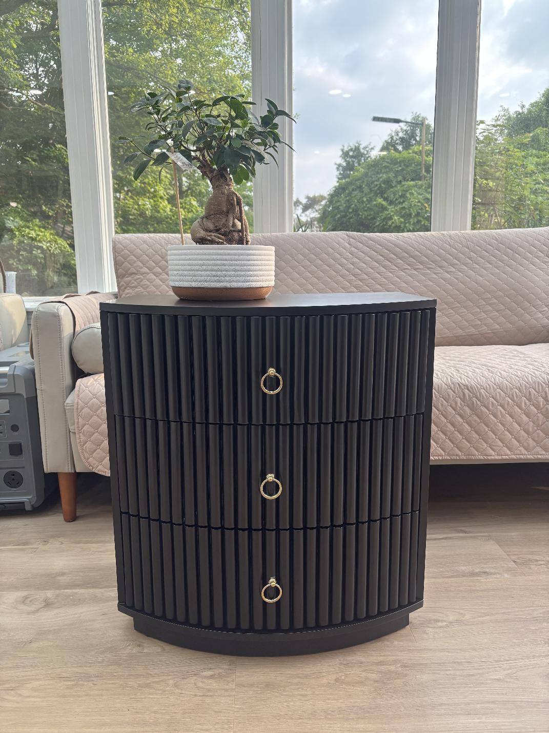 Black 3-Drawer Bedside Table Nightstand