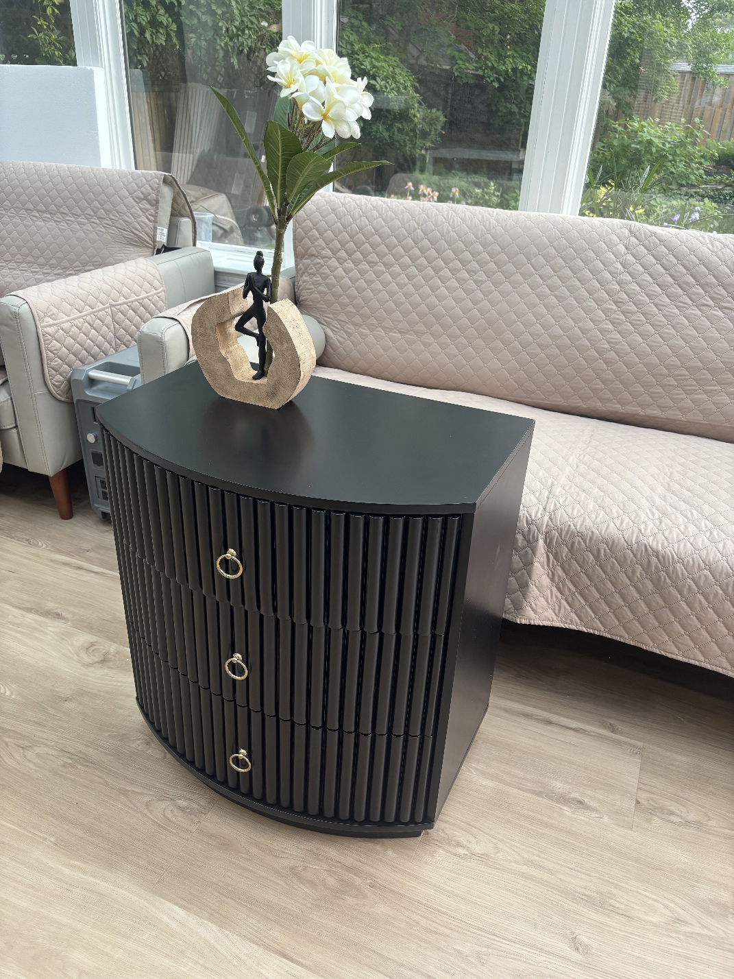 Black 3-Drawer Bedside Table Nightstand - photo 3