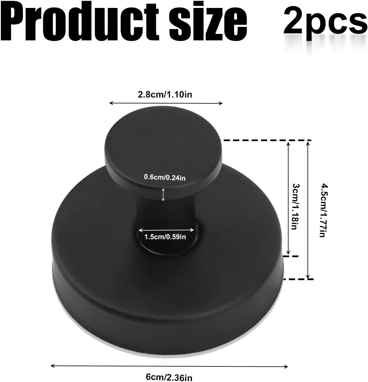 Set of 2 Stainless Steel Suction Cup Hooks - Black image indicator(3)