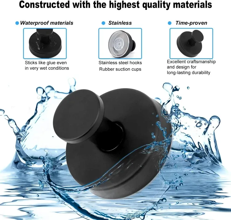 Set of 2 Stainless Steel Suction Cup Hooks - Black image indicator(4)