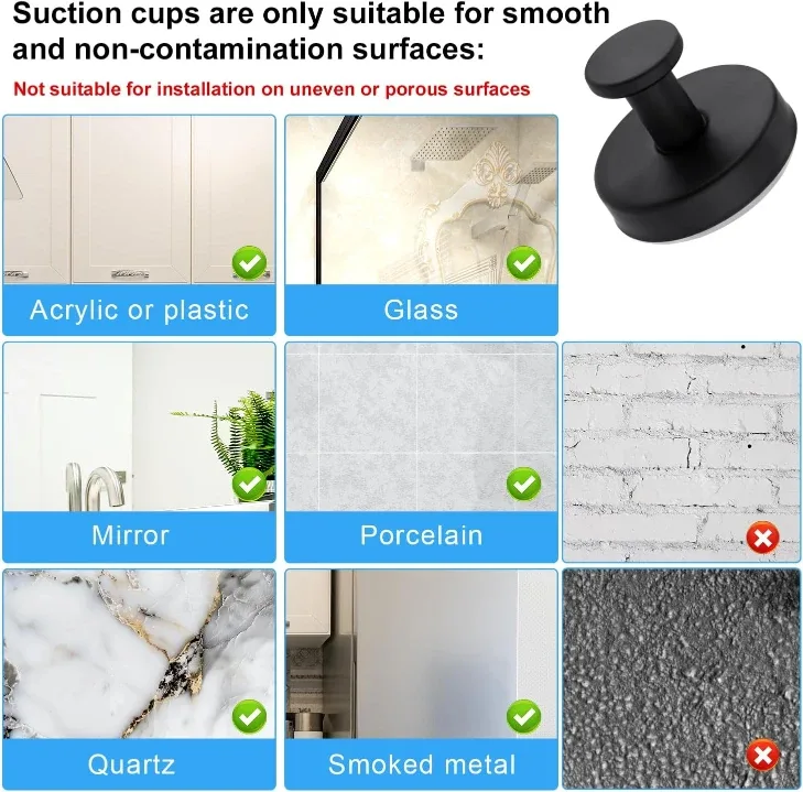 Set of 2 Stainless Steel Suction Cup Hooks - Black image indicator(5)