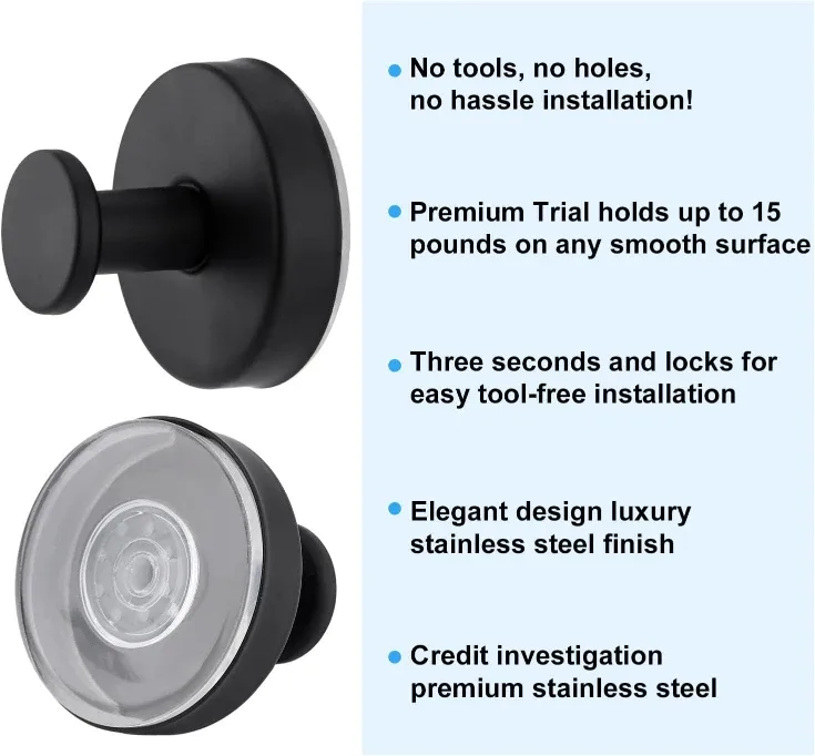 Set of 2 Stainless Steel Suction Cup Hooks - Black image indicator(6)