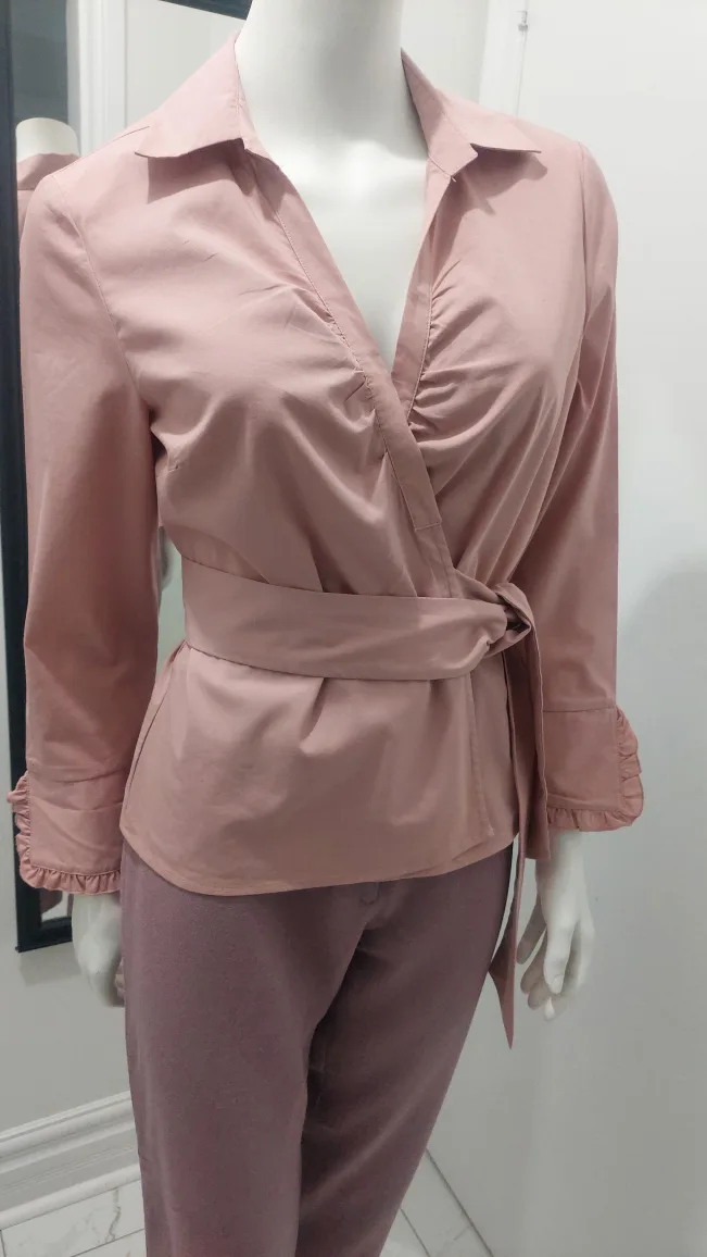 Pink Wrap Blouse with Belt NWT Petite Large thumbnail