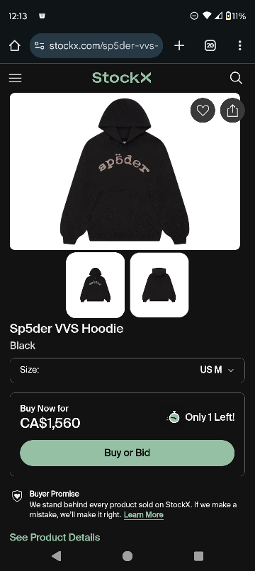 Sp5der WS Hoodie - Black, Size S