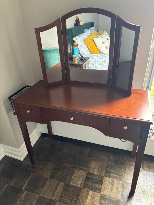 Wooden Vanity with Tri-Fold Mirror - photo 2