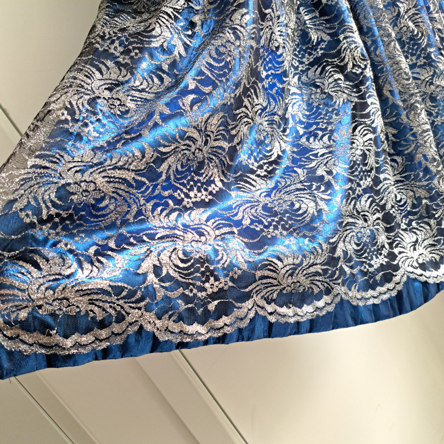 Prom, Formal Dress, royal blue with silver lace overlay