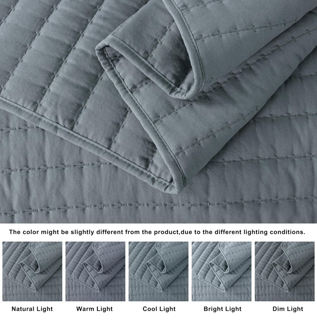 King size Quilted Bedspread Set - Blue Gray - photo 4