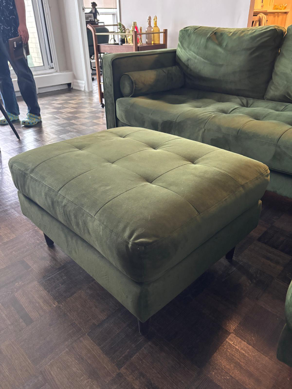 Green Velvet Sectional Sofa with Ottoman