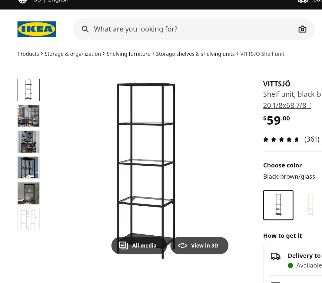 Ikea Shelf with Glass Shelves