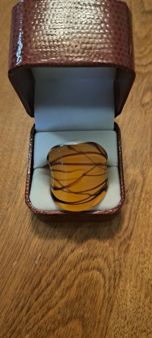 Murano Vintage Amber Glass Ring in Box thumbnail