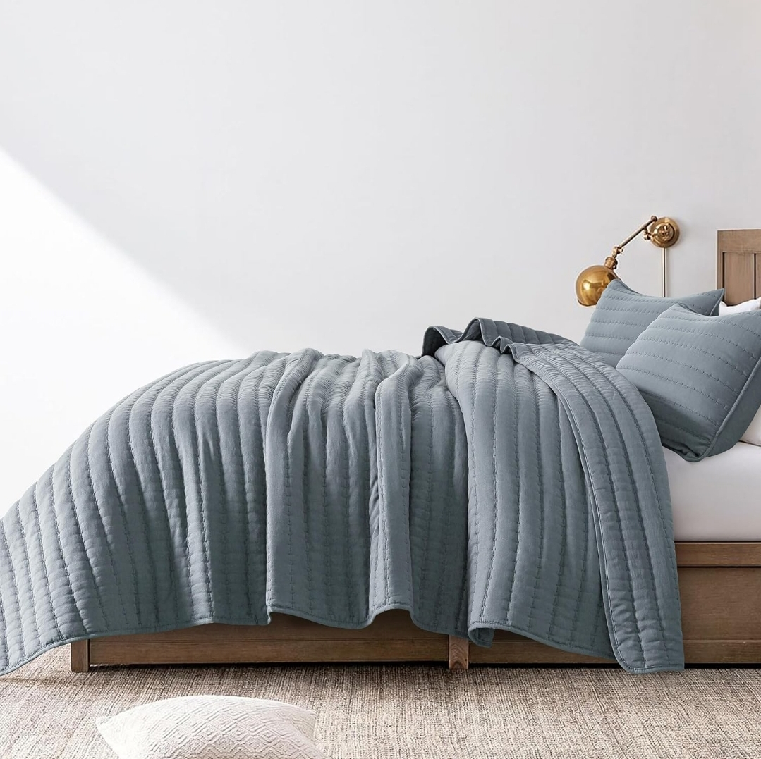 King size Quilted Bedspread Set - Blue Gray - photo 3