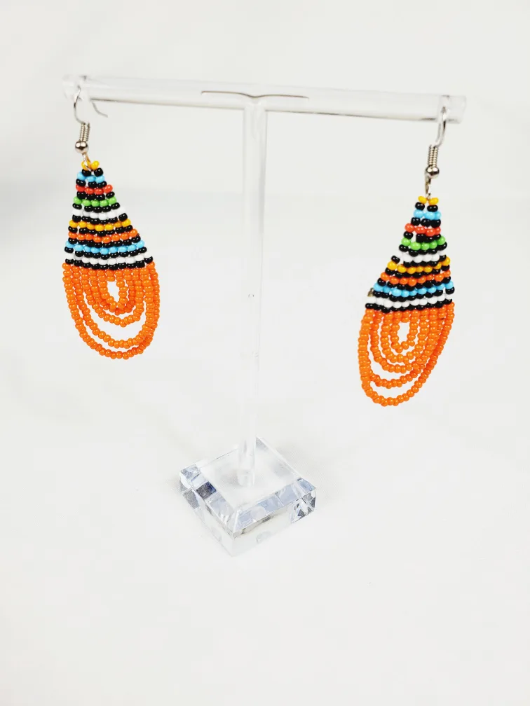 Handcrafted African earrings made of orange and colorful beads image indicator(2)