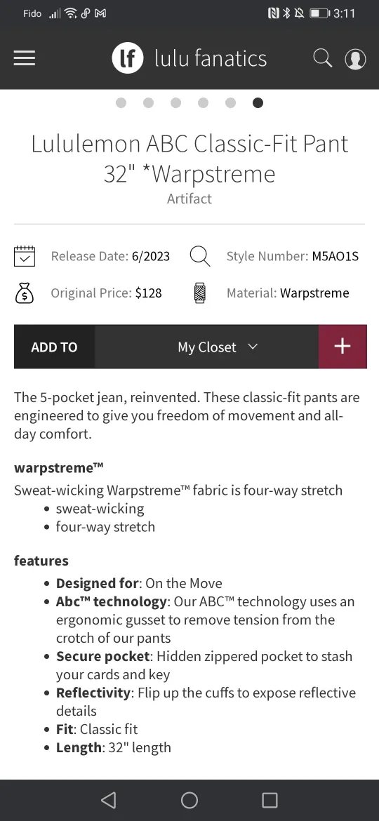 Lululemon ABC Classic-Fit Pant 32" *Warpstreme Artifact S40 image indicator(3)