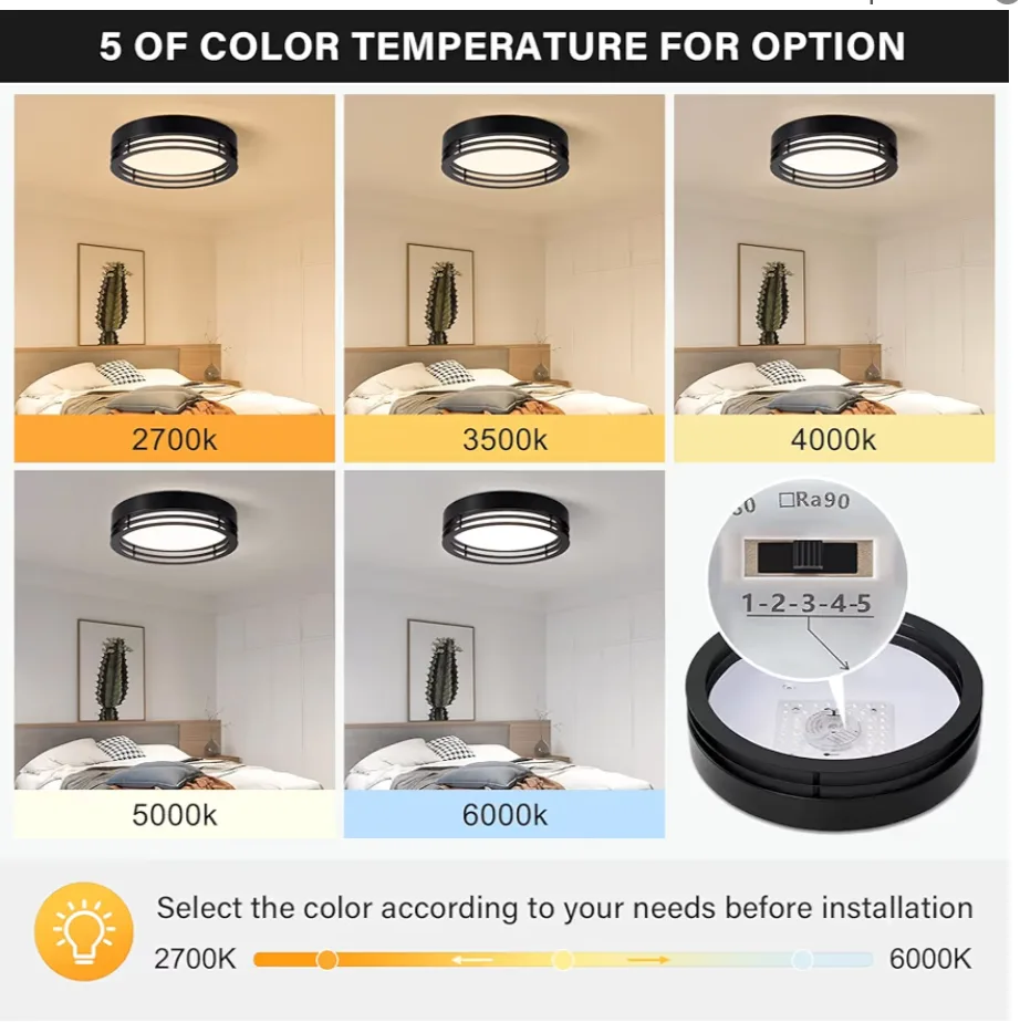 ZUYURT Dimmable Black Flush Mount Ceiling Light image indicator(3)