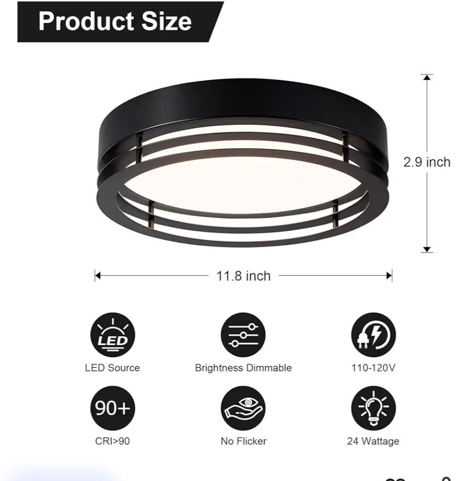 ZUYURT Dimmable Black Flush Mount Ceiling Light image indicator(4)
