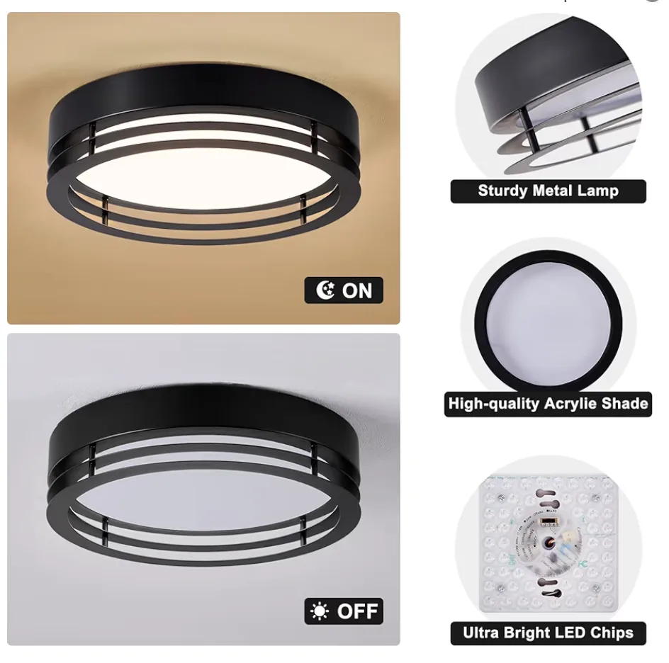 ZUYURT Dimmable Black Flush Mount Ceiling Light image indicator(5)