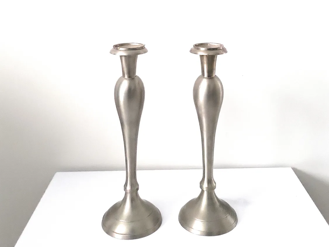 Set of Two Bombay Silver Candle Holders. 12 inches image indicator(3)