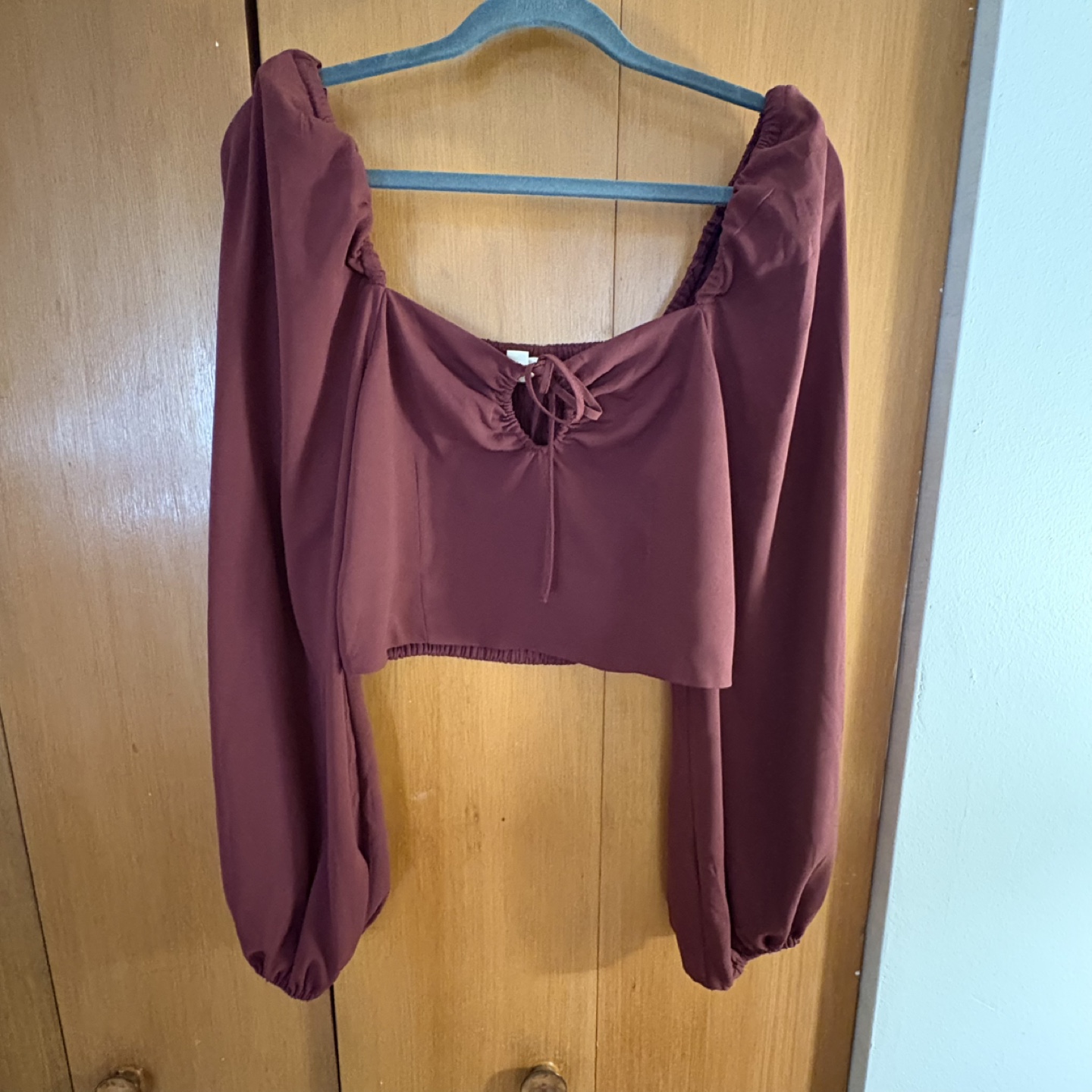 Maroon Long Sleeve Crop Top - photo 2