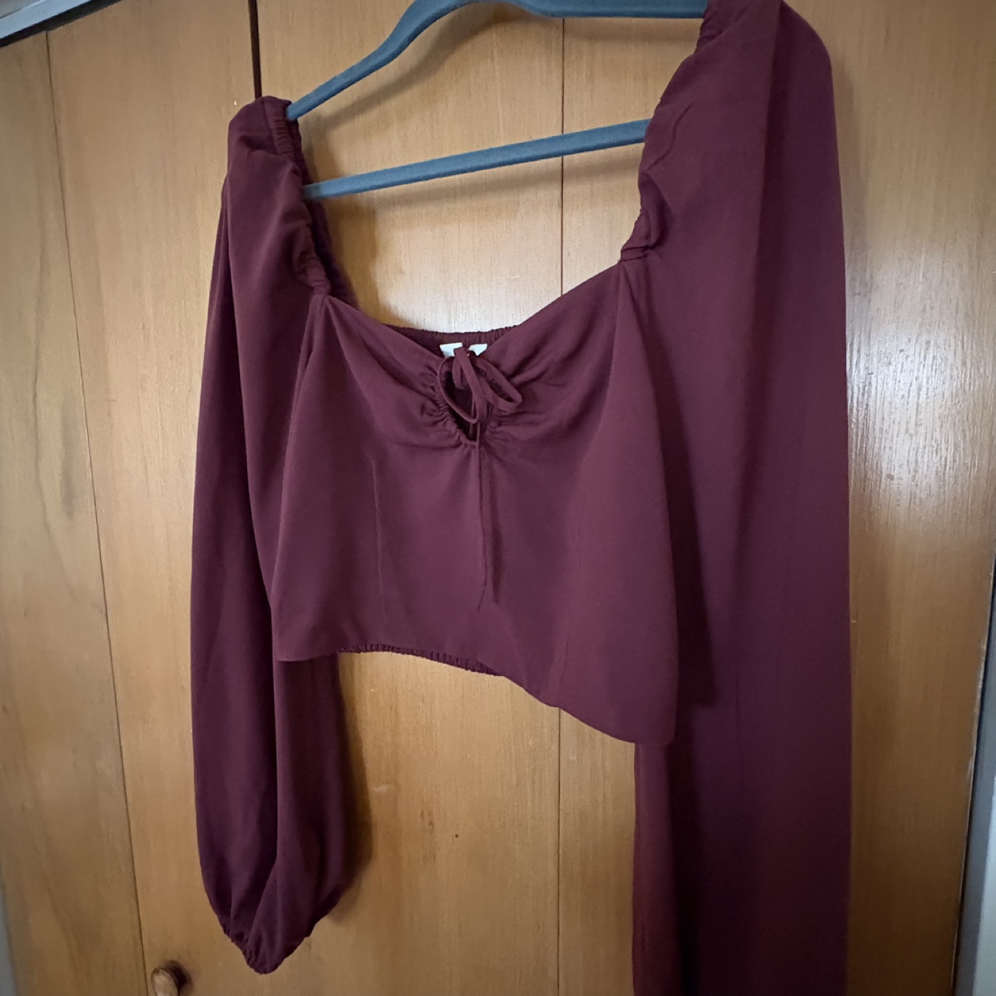 Maroon Long Sleeve Crop Top - photo 3