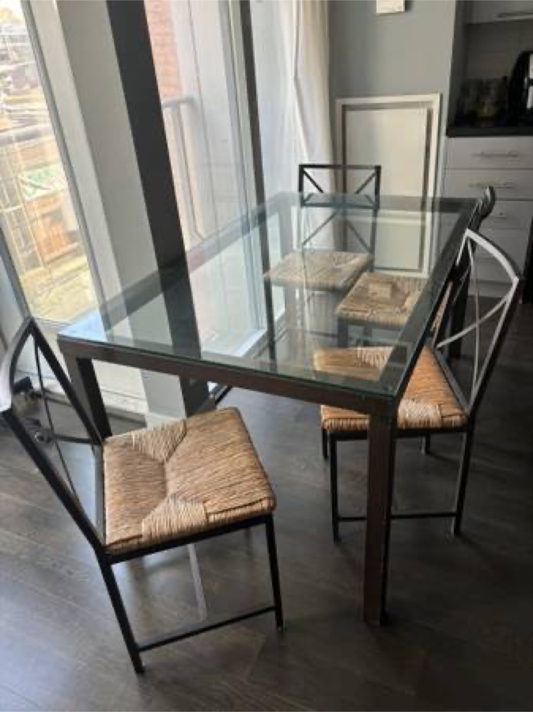 IKEA Glass top dining table with chairs