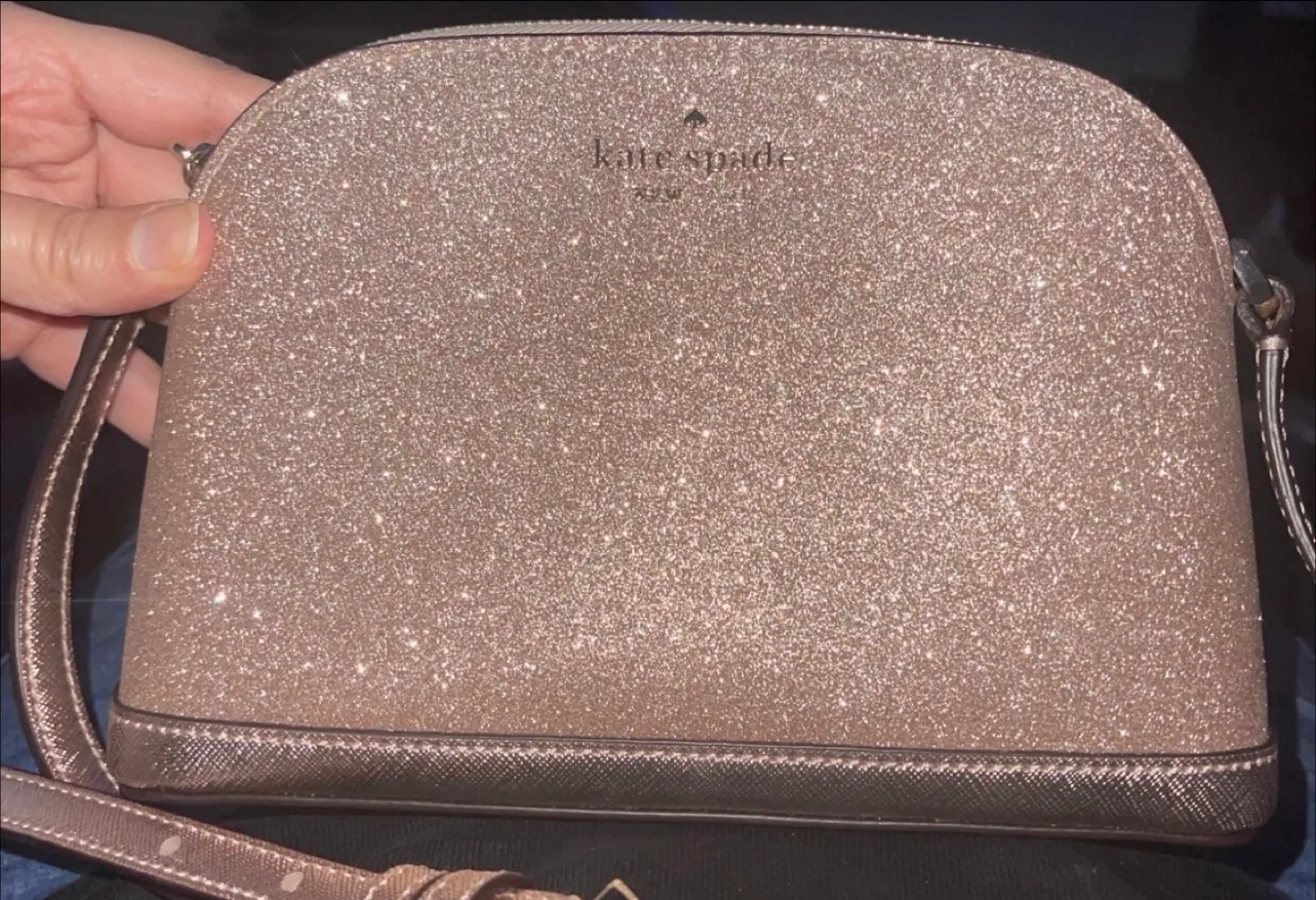 Kate Spade Rose Gold Tinsel Dome Glitter Crossbody Bag image indicator(9)