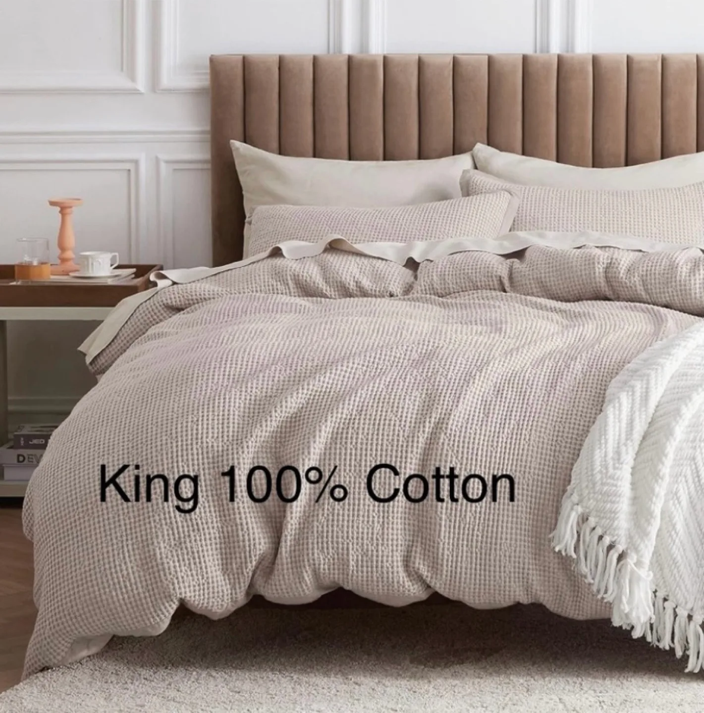 New King 100% Cotton Duvet Cover Set Waffle Weave thumbnail