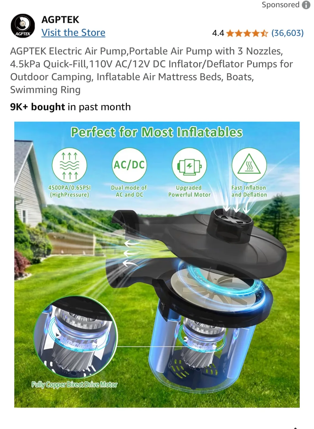 AGPTEK Electric Air Pump with 3 Nozzles image indicator(3)