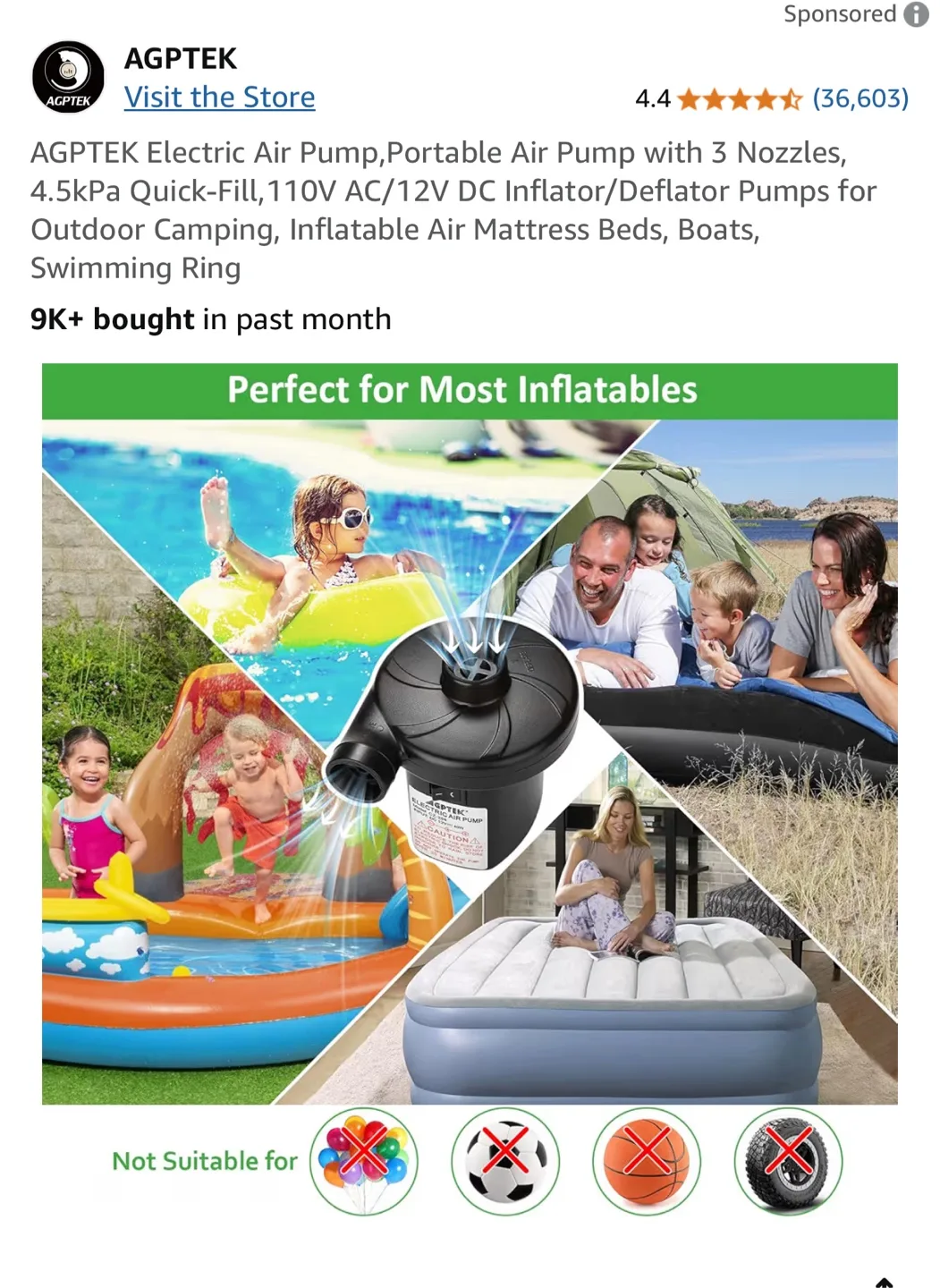 AGPTEK Electric Air Pump with 3 Nozzles image indicator(4)