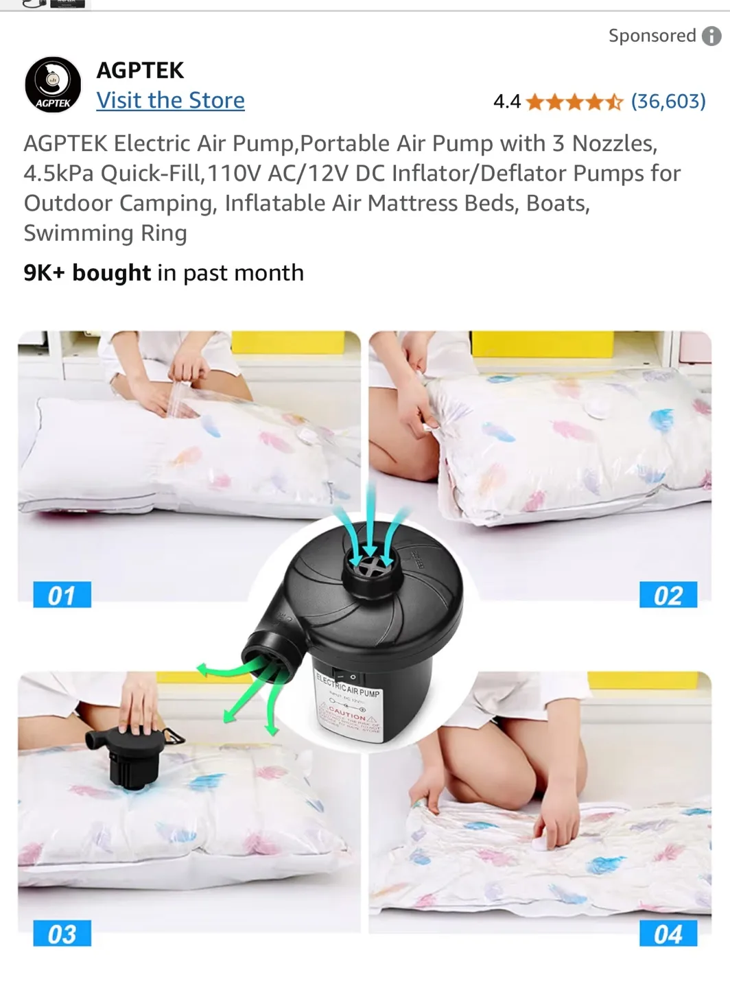 AGPTEK Electric Air Pump with 3 Nozzles image indicator(5)