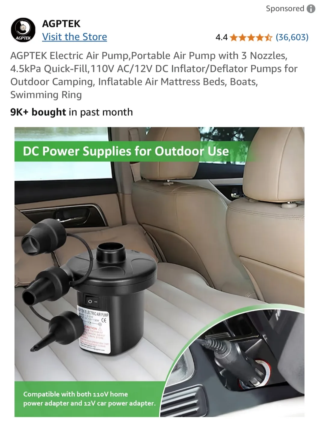 AGPTEK Electric Air Pump with 3 Nozzles image indicator(10)