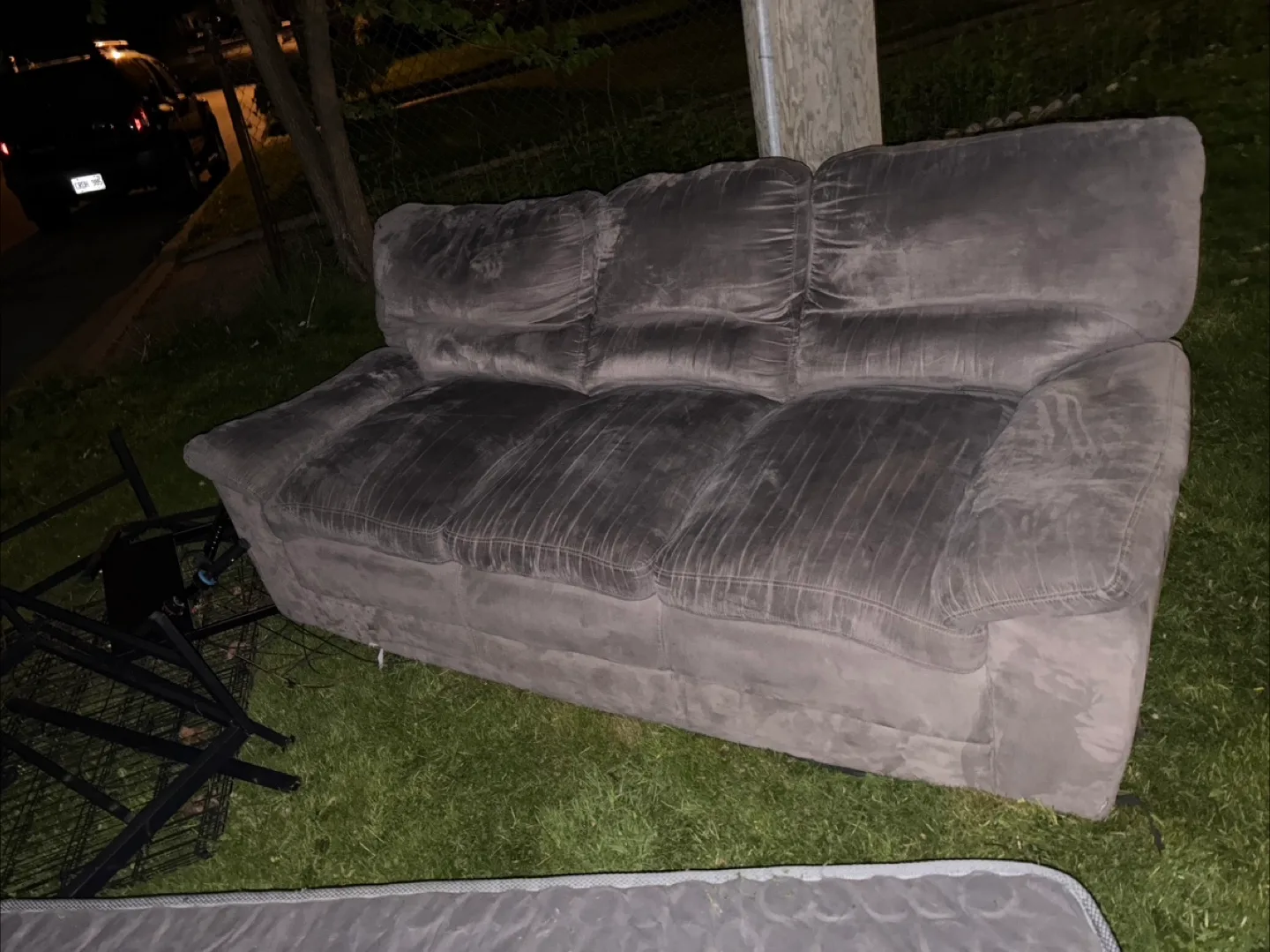 Grey Velvet Couch FREE CURB SIDE PICKUP image indicator(2)