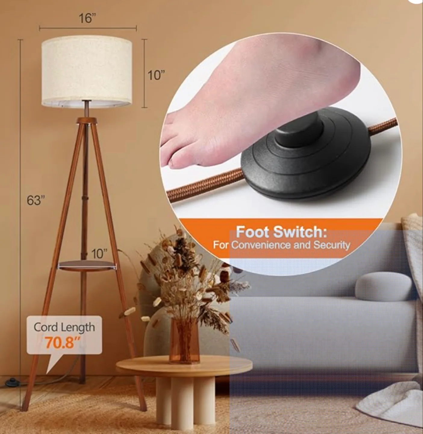Tripod Floor Lamp with Remote Control image indicator(4)