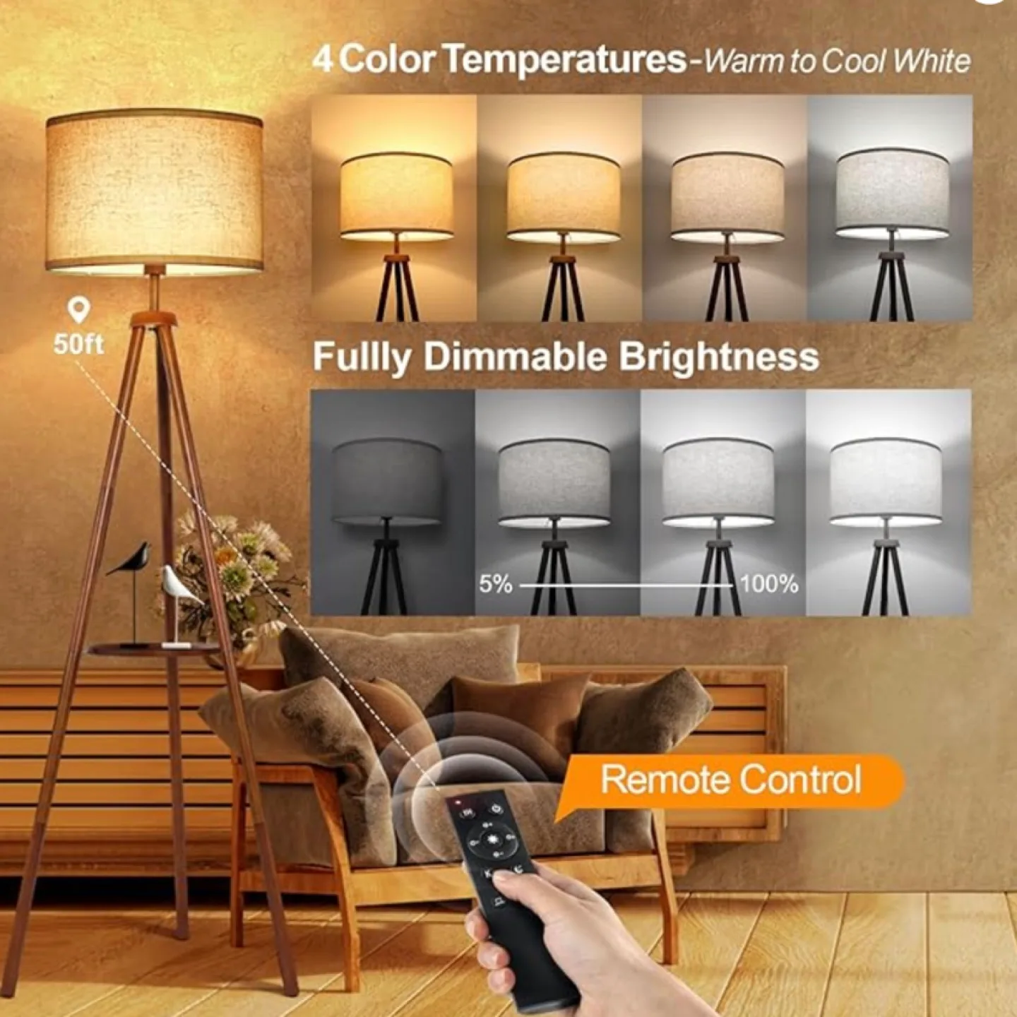 Tripod Floor Lamp with Remote Control image indicator(3)