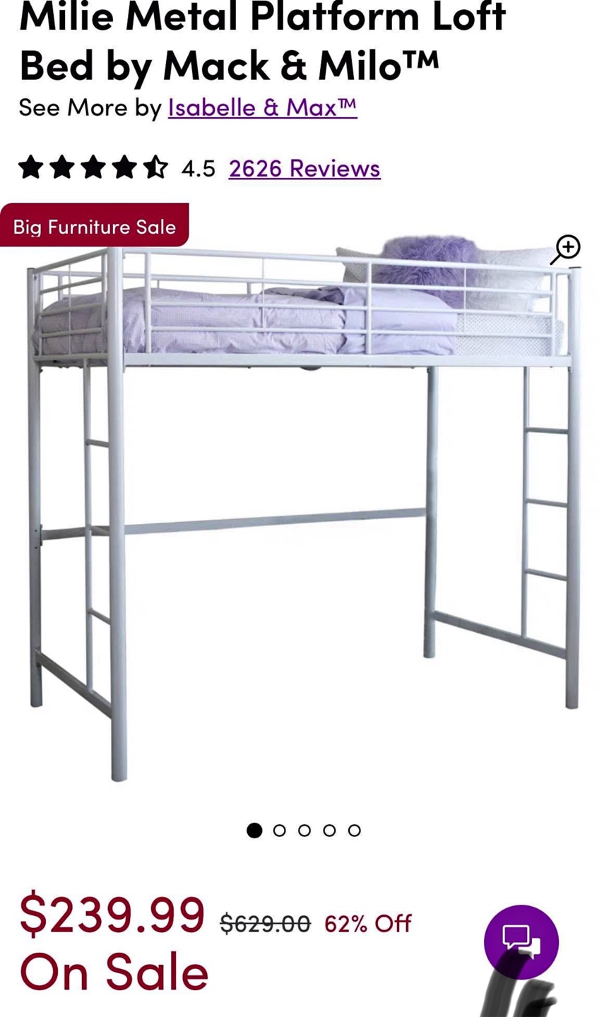 Metal Platform Loft Bed (White)