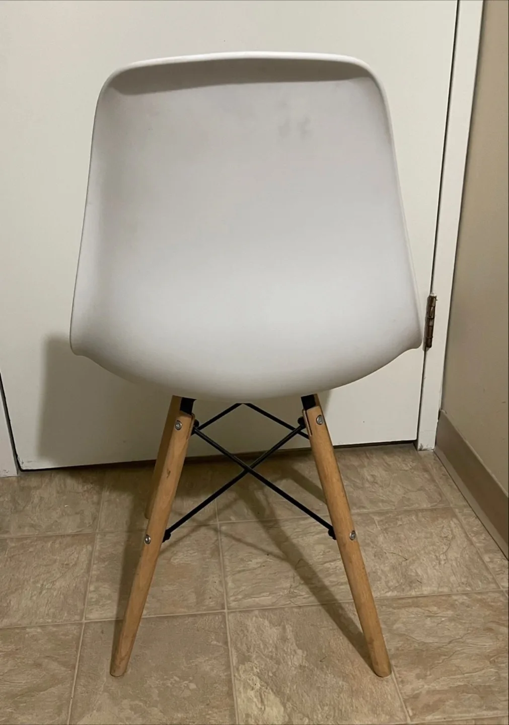 IKEA Modern White Plastic and Wood Chair image indicator(2)
