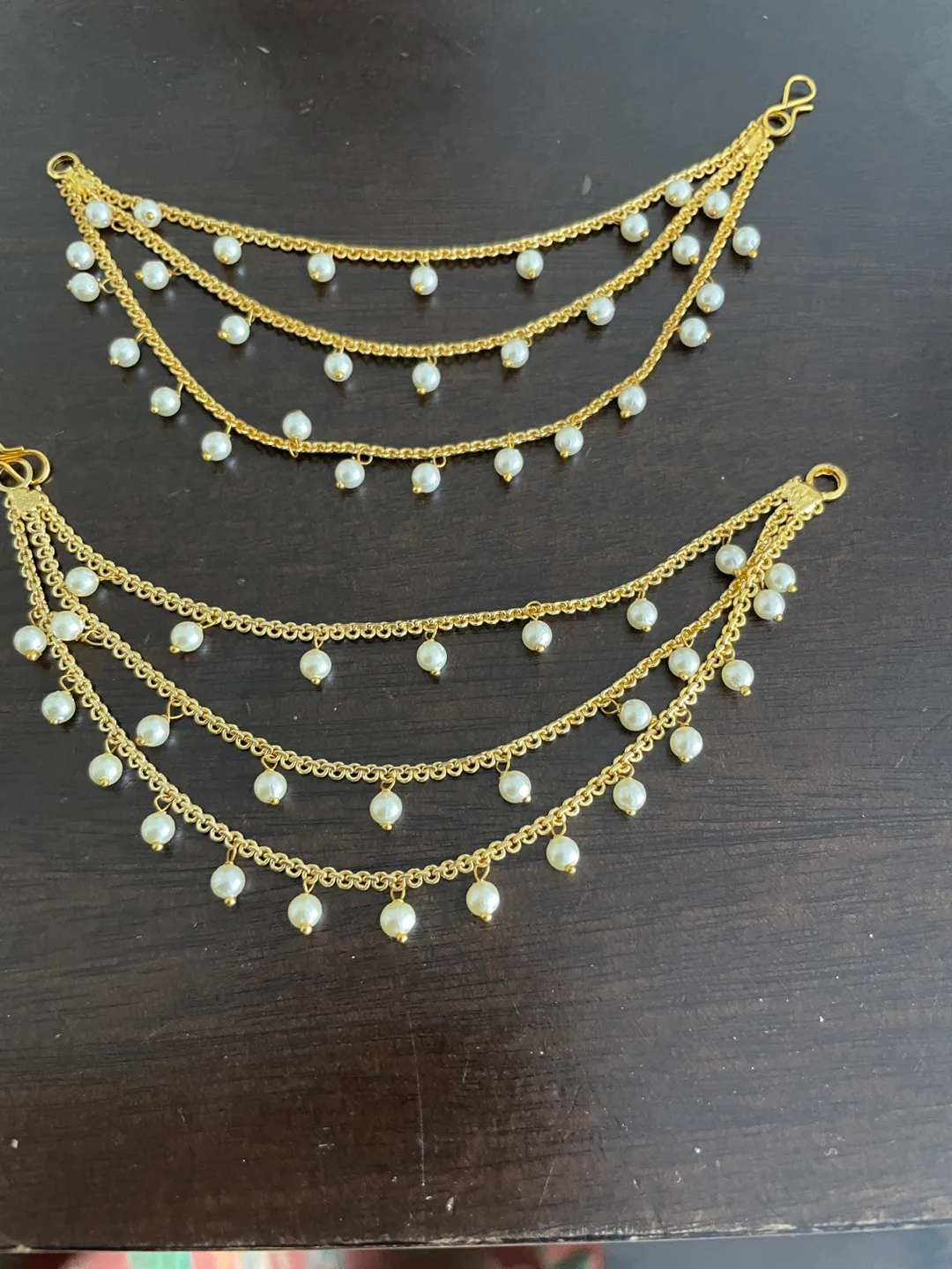 Elegant Gold & Pearl Ear Chains thumbnail
