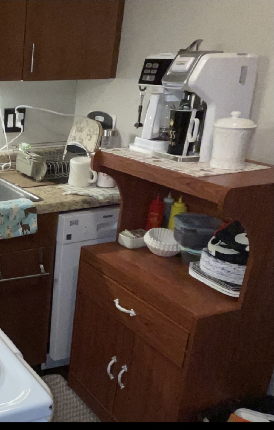 Wooden Microwave Cart/Coffee Station Cabinet with Drawer - photo 3