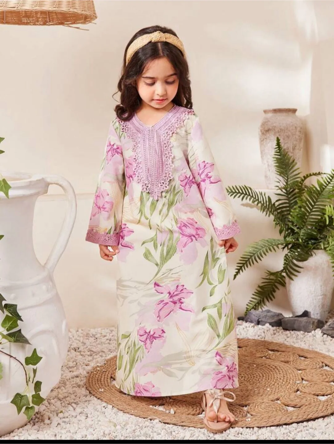 Floral Print Girls' Dress different sizes thumbnail