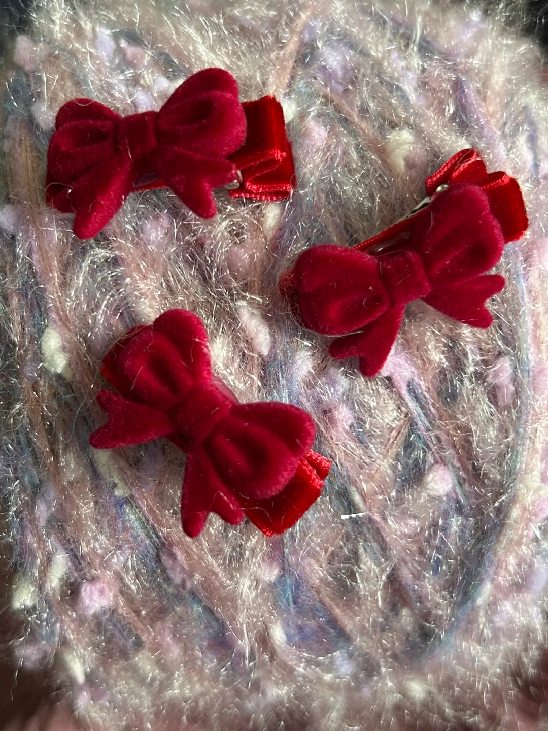 Set of Red Velvet Bow Hair Clips image indicator(2)
