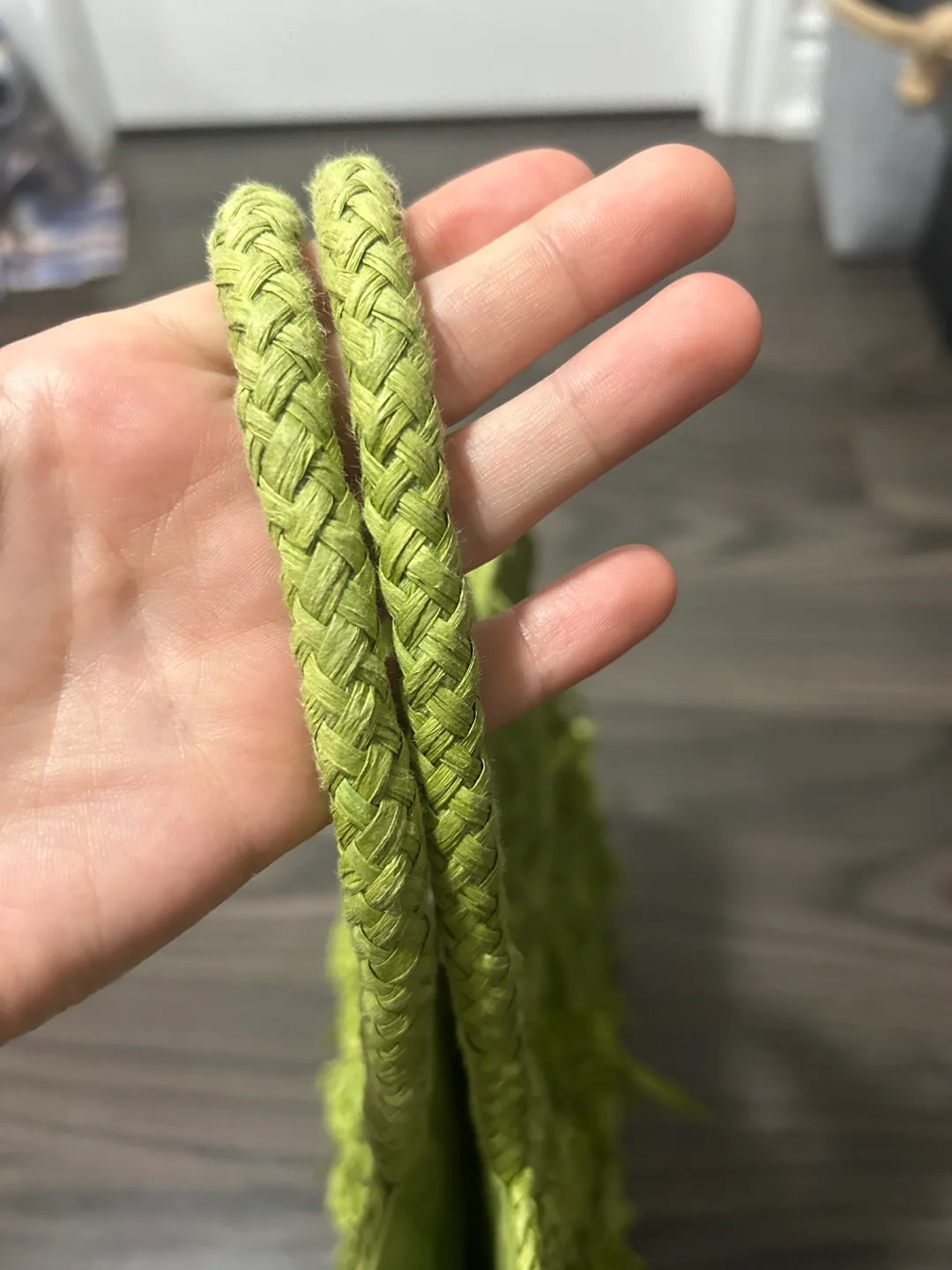 Green straw paper fringe tote bag, never used , from Miami!! image indicator(4)