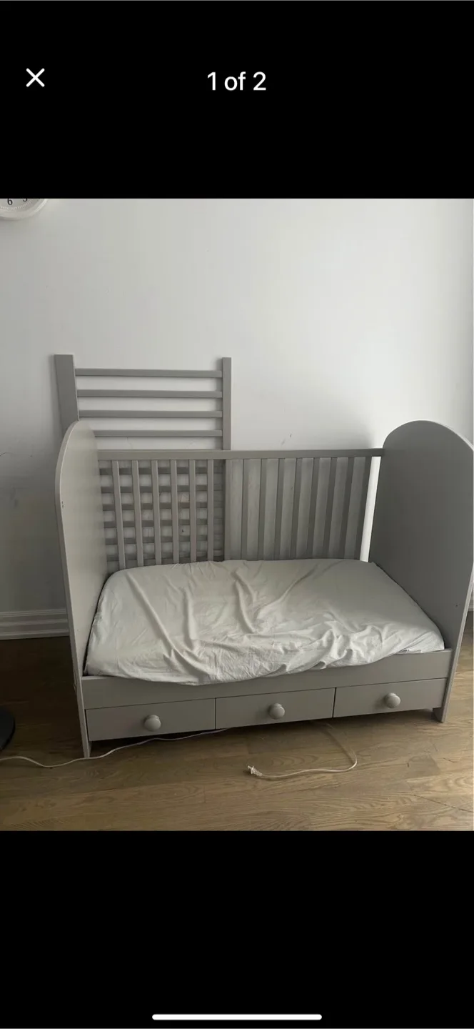 Gray Baby Crib with Drawer Storage thumbnail