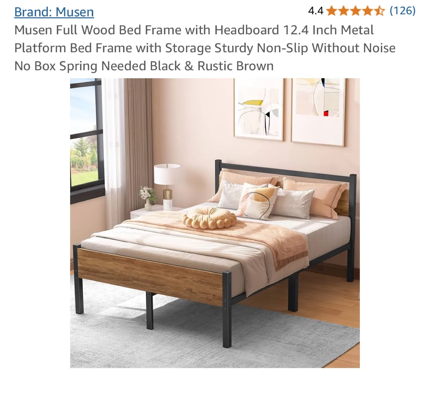Musen 4.4 Musen Full Wood Bed Frame with with Headboard thumbnail
