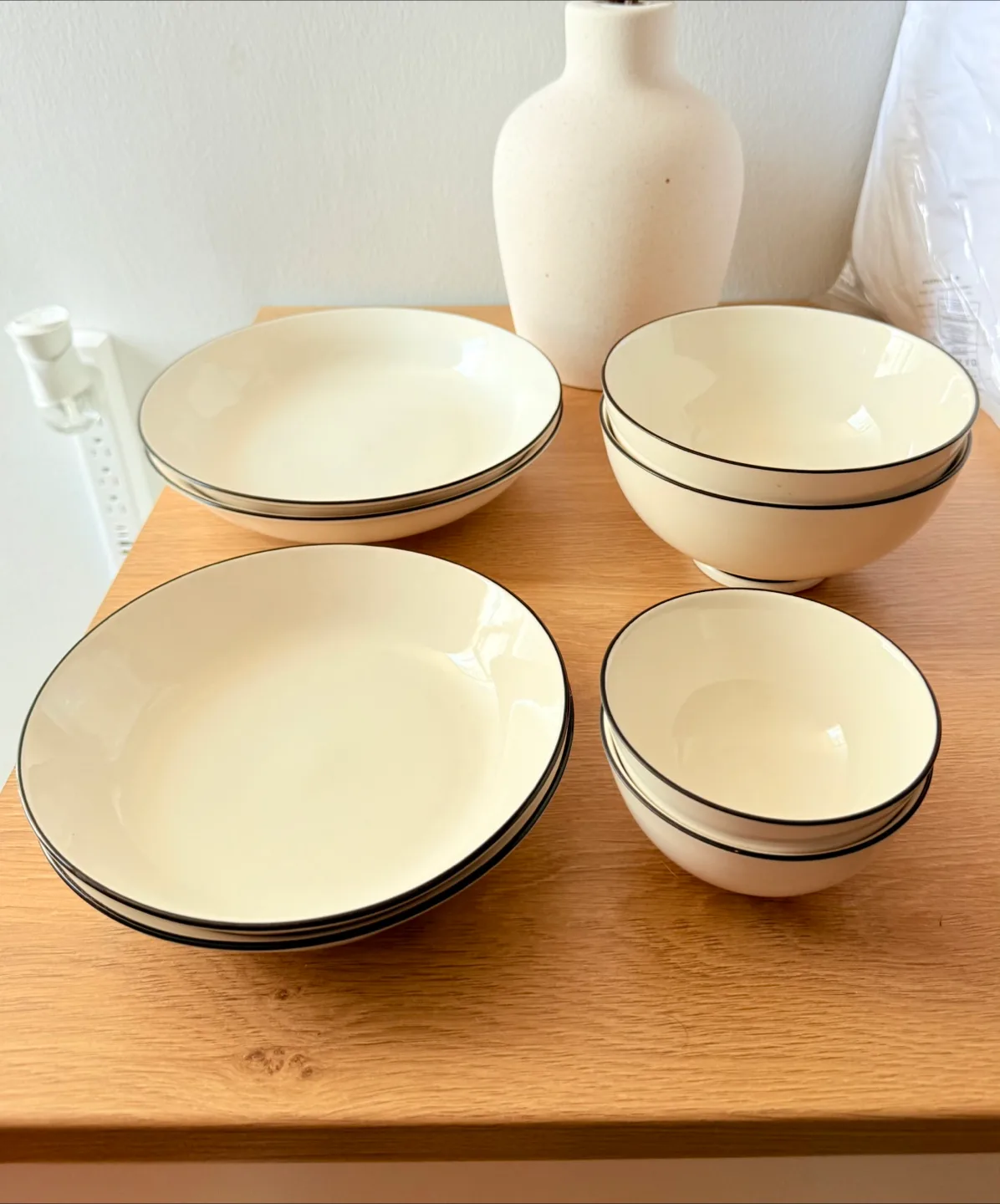 8 piece Dinnerware Set - White with Black Rim Detail thumbnail