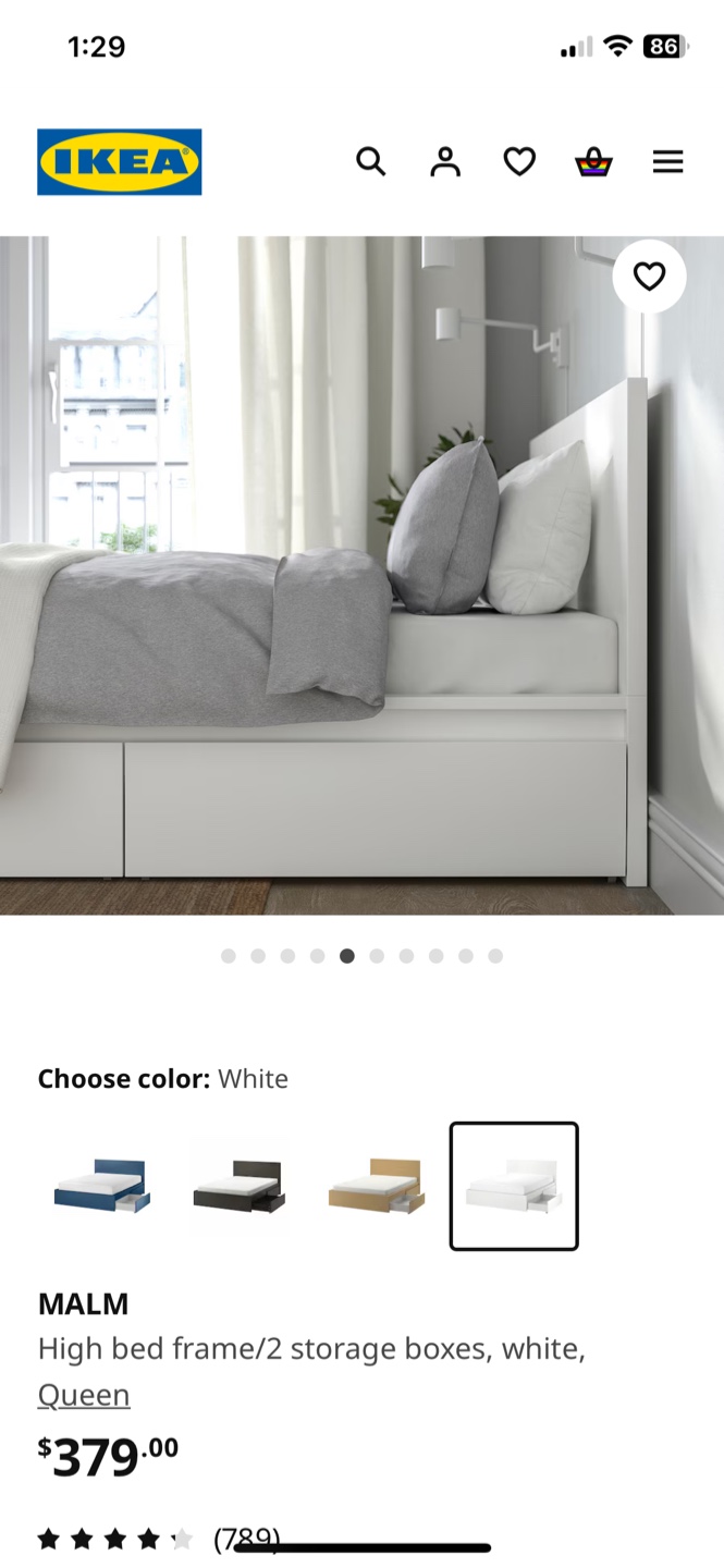 IKEA Malm White Queen Bed Frame with Storage - photo 4